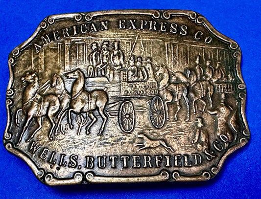 American Express Co Wells Butterfield Vintage Bank Stagecoach Scene Belt Buckle