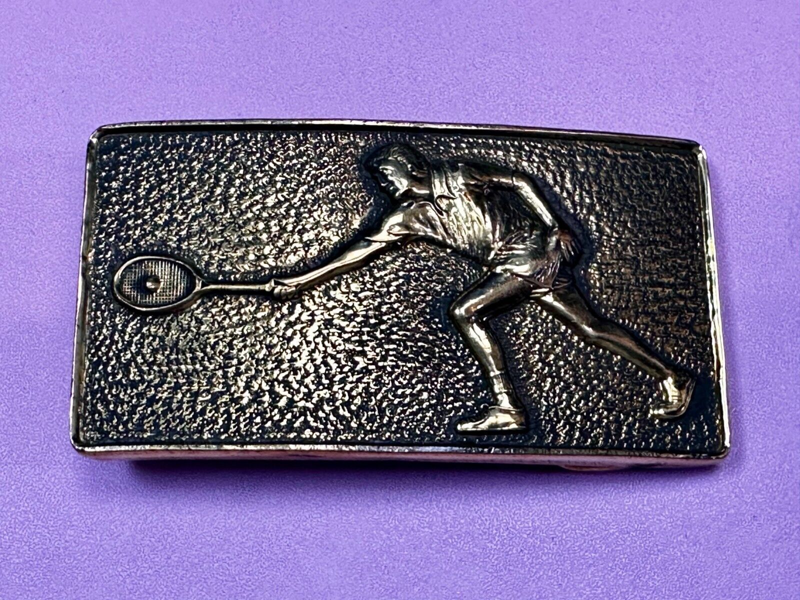 Tennis Player Men Solid Brass Vtg 1978 Belt Buckle by Baron Buckles Taiwan 8007