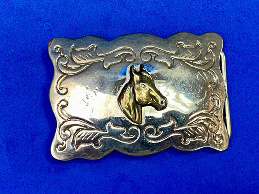 Vintage Horse Head Mixed Metal Color Western Belt Buckle 