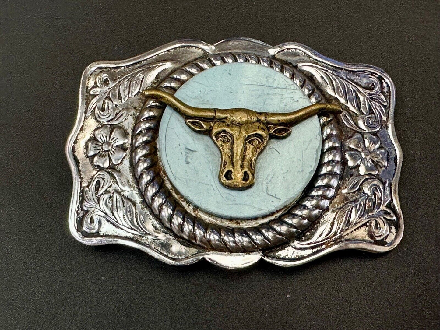 Vintage Longhorn cow steer - cowboys cowgirls western centerpiece belt buckle