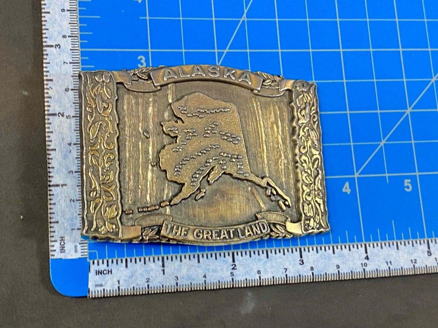 Alaska, The Great Land - Large brass tone vintage state belt buckle