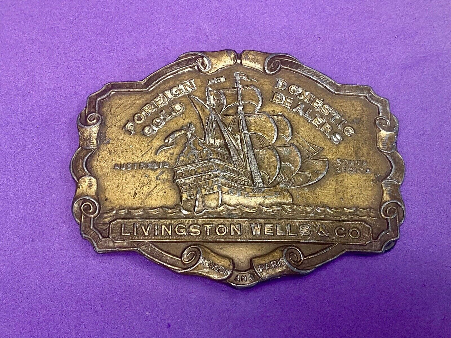 V-36 Livingston Wells & Co Foreign Domestic Gold Sailing Belt Buckle - Bergamot 