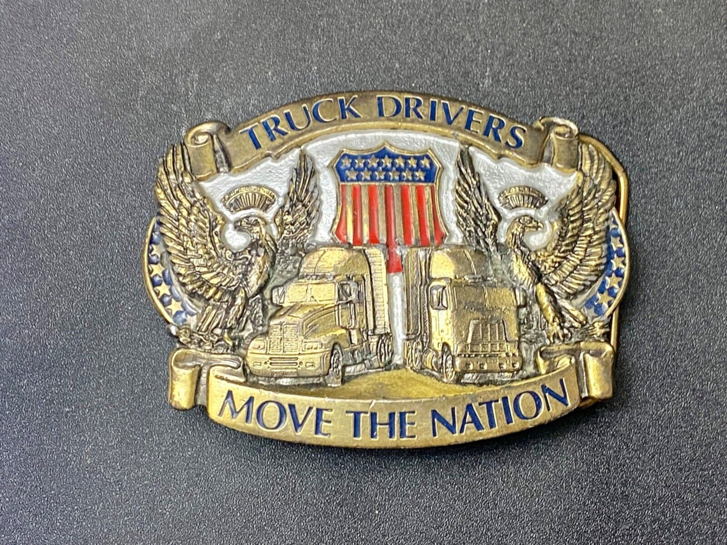 Truck Drivers Move the Nation Vtg. 1987  Belt Buckle Long Nose Flat Nose Cabover
