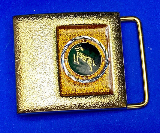 Vintage Lee Black Gold Enamel Zodiac Sign Astrology Aries?  Belt Buckle