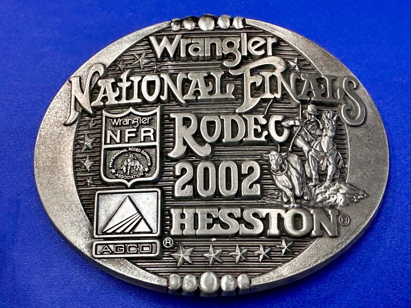 2002 Wrangler Hesston NFR National Finals Rodeo Montana Silversmiths Belt Buckle