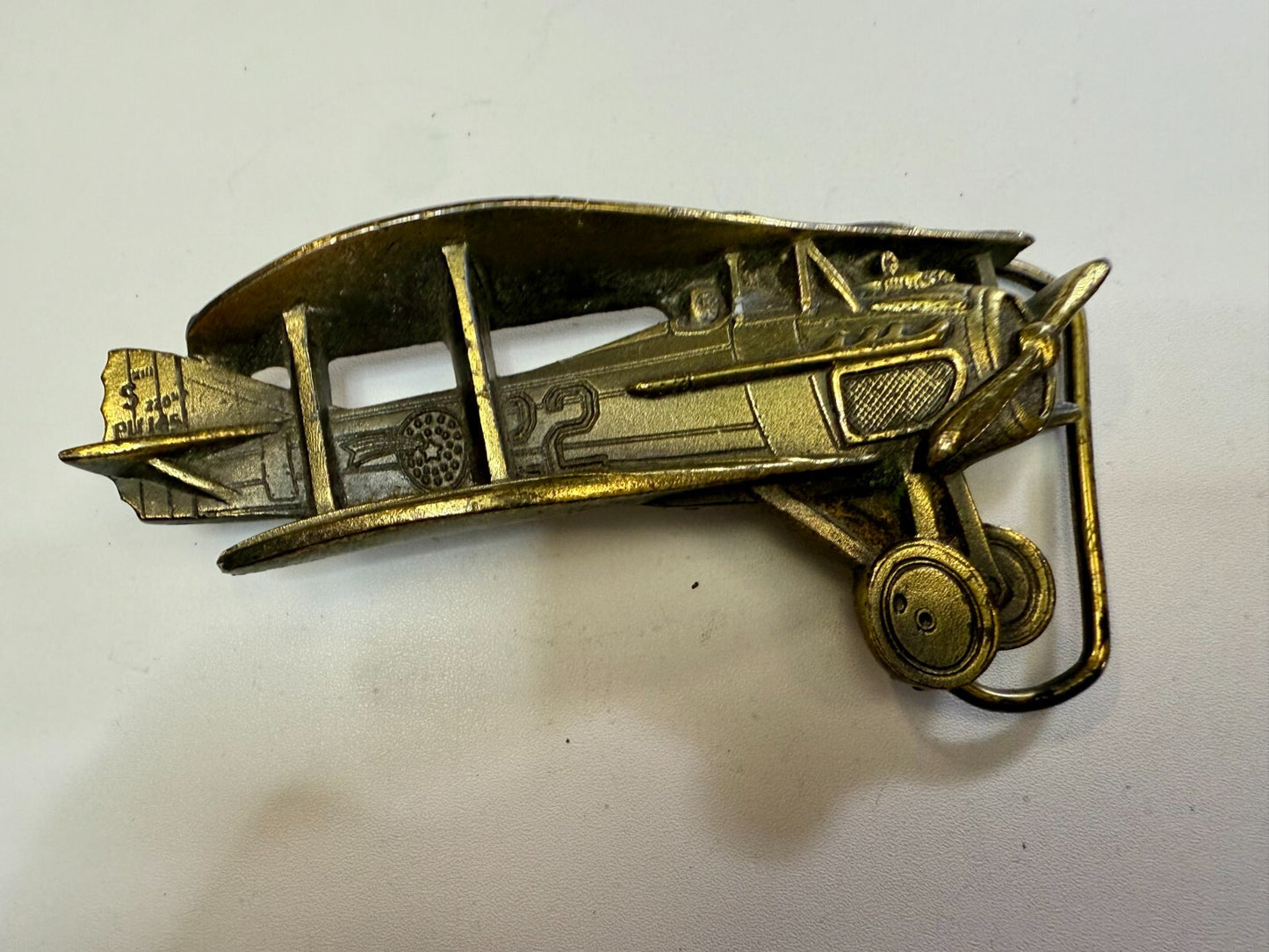 Biplane Airplane Fixed-Wing Aircraft Figural Cutout Vintage 1981 Belt Buckle