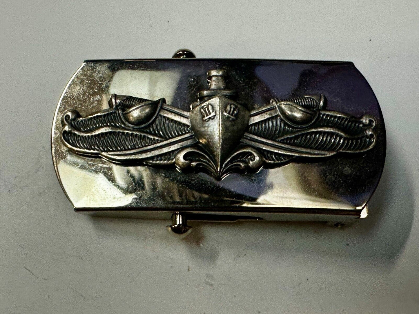 US Navy Naval Surface Warfare Army Solid Brass Silver Tone Vanguard Belt Buckle