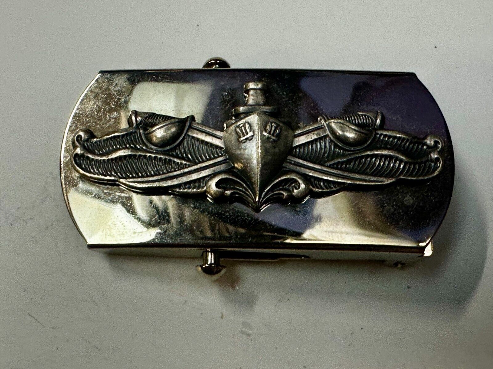 US Navy Naval Surface Warfare Army Solid Brass Silver Tone Vanguard Belt Buckle