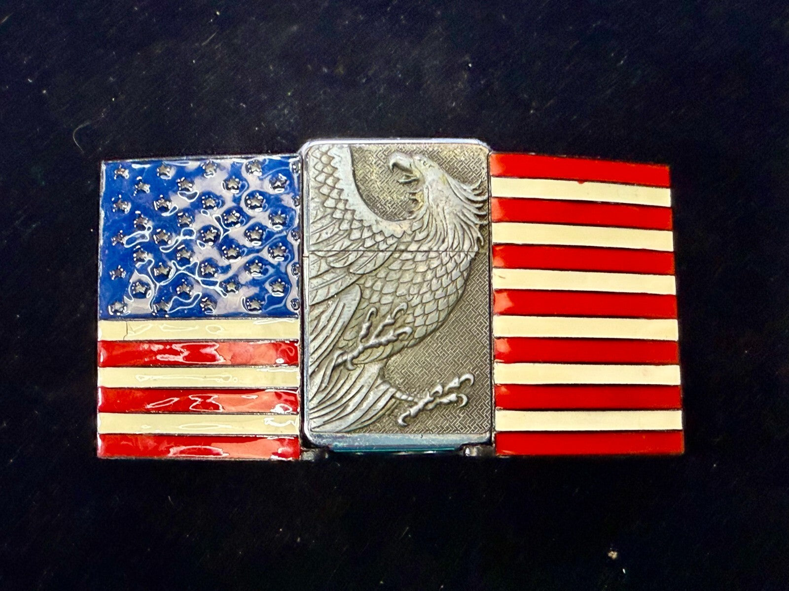 United States of America US Flag Bald Eagle Patriotic Belt Buckle Lighter Holder
