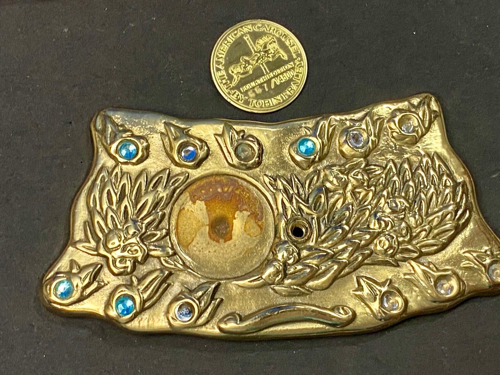 American Carousel 4th coin collectors centerpiece Large gold tone belt buckle