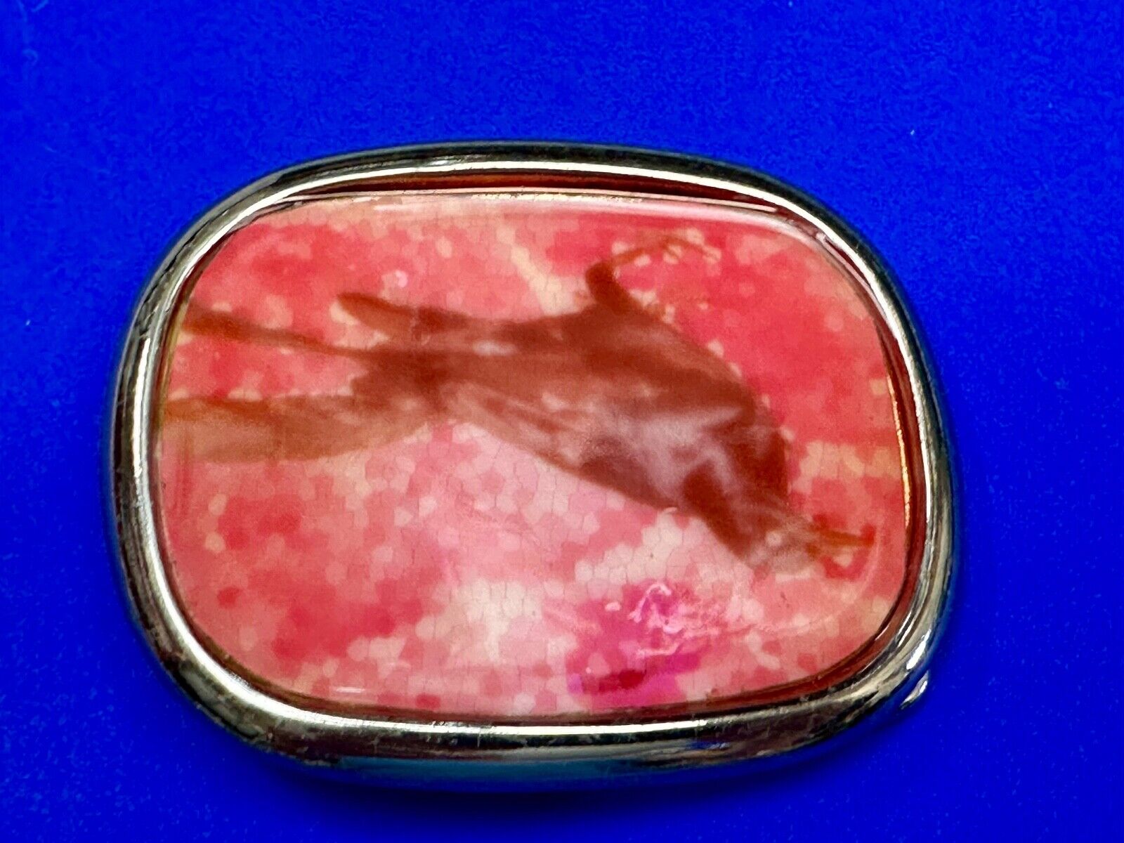 Abstract Dolphin Fish Pink & Red Colored Print on Silver Tone Belt Buckle