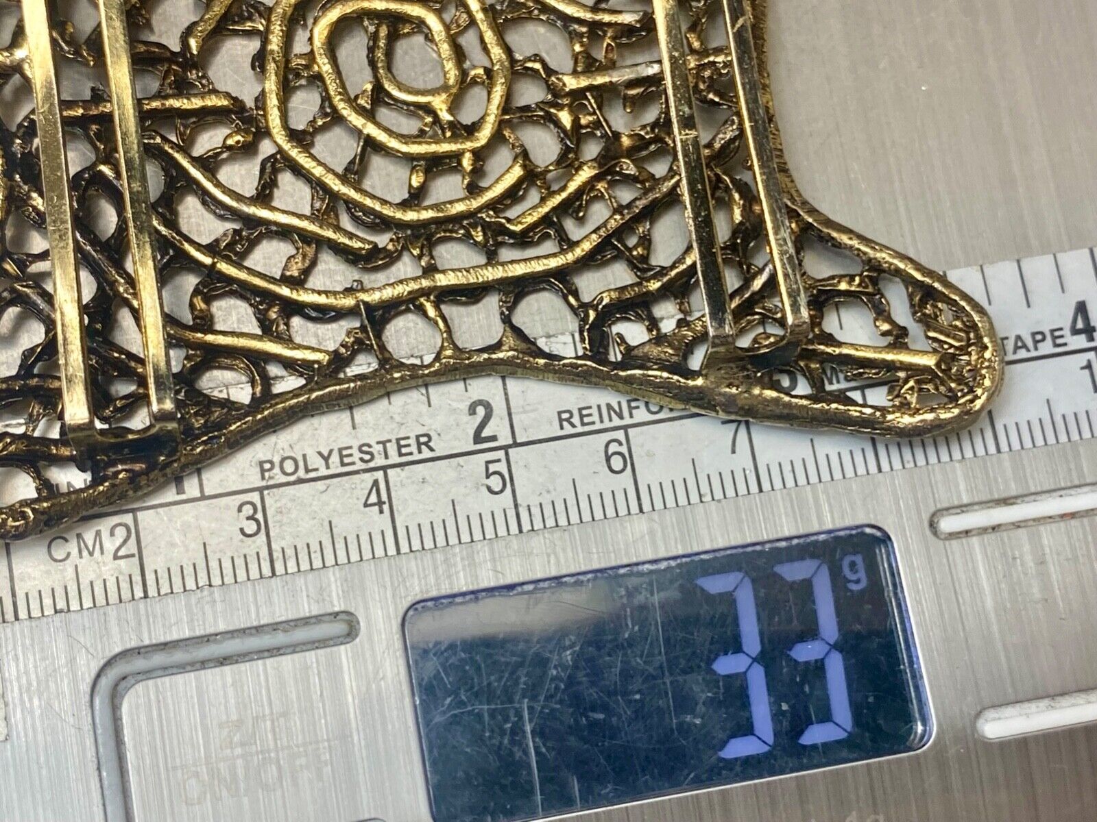 Unique shaped gold color see though pattern belt buckle scarf slide