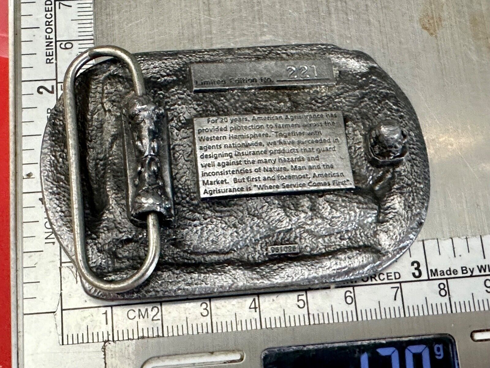 American Agrisurance Inc Farmers Insurance company 20 year 1976 96 belt buckle