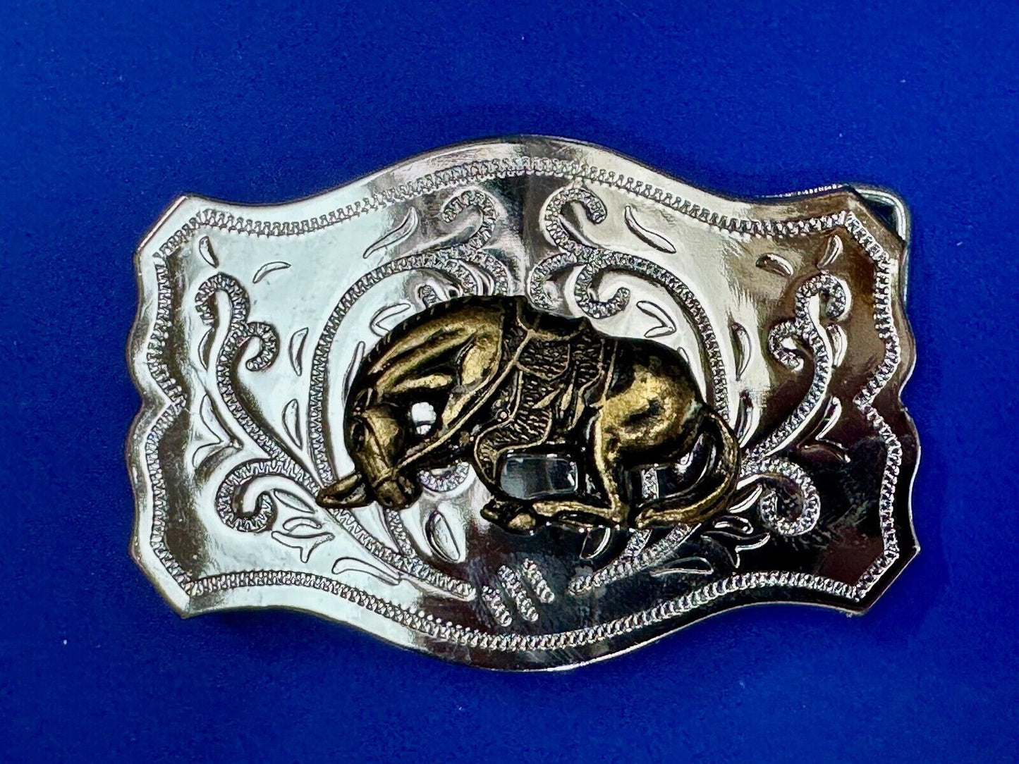 Two Tone Bucking Bronc Bronco Saddle Horse Rodeo vintage belt buckle