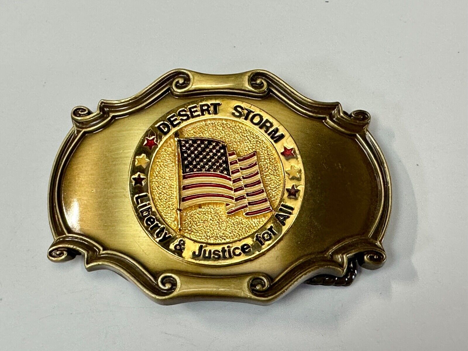 USA Flag Patriot Desert Storm Liberty & Justice for all Custom made Belt Buckle