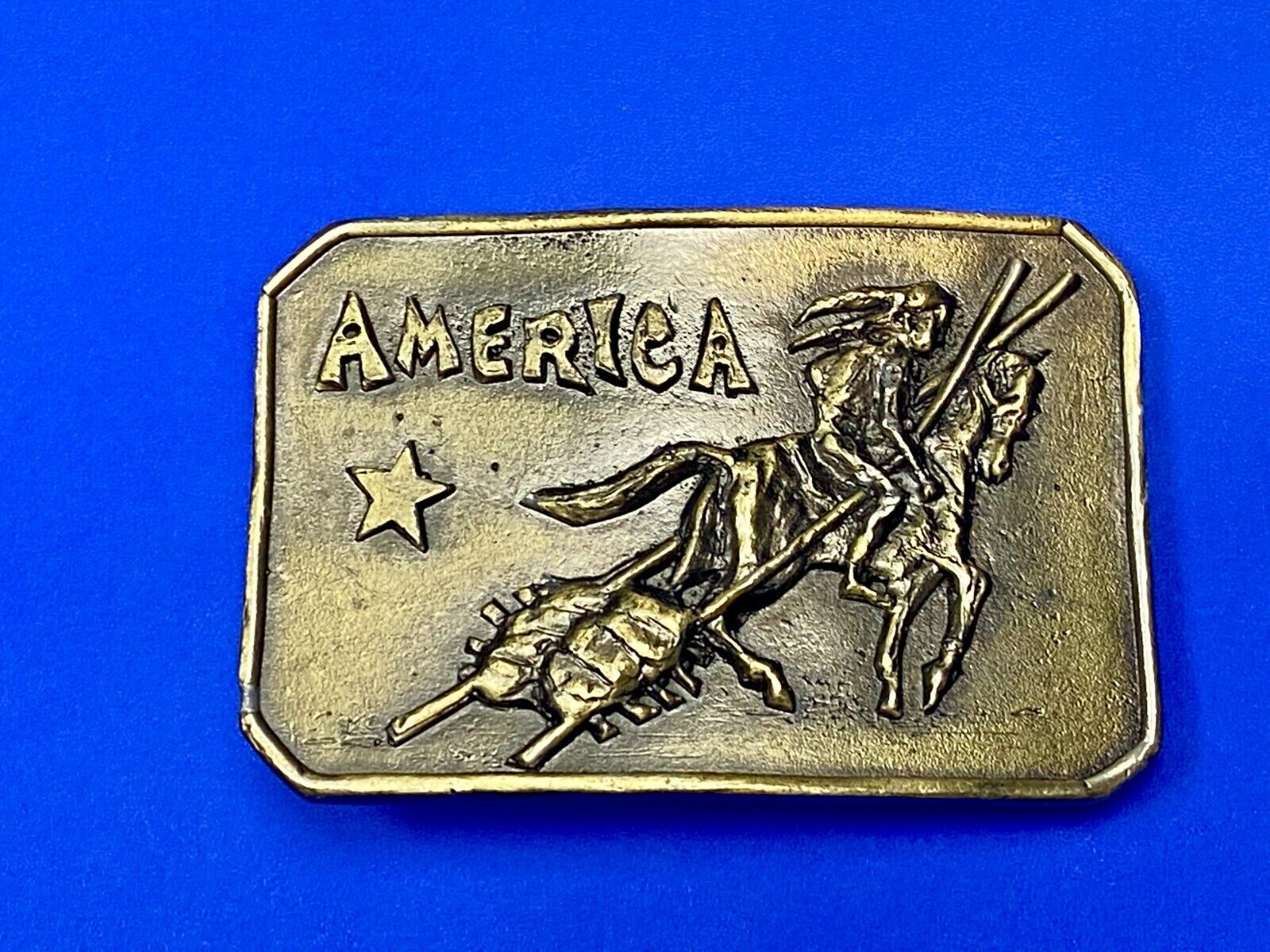Vintage 1973 Lewis Buckle Co. Chicago Belt Buckle. America Indian On His Horse