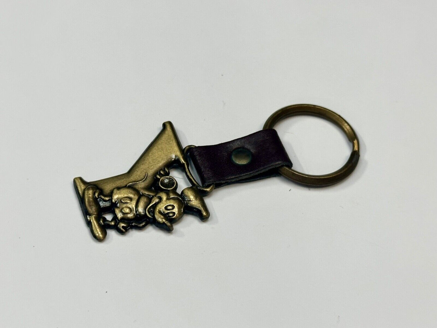 VINTAGE LETTER INITIAL Y  MICKEY MOUSE DISNEY KEYCHAIN BRASS and LEATHER FOB