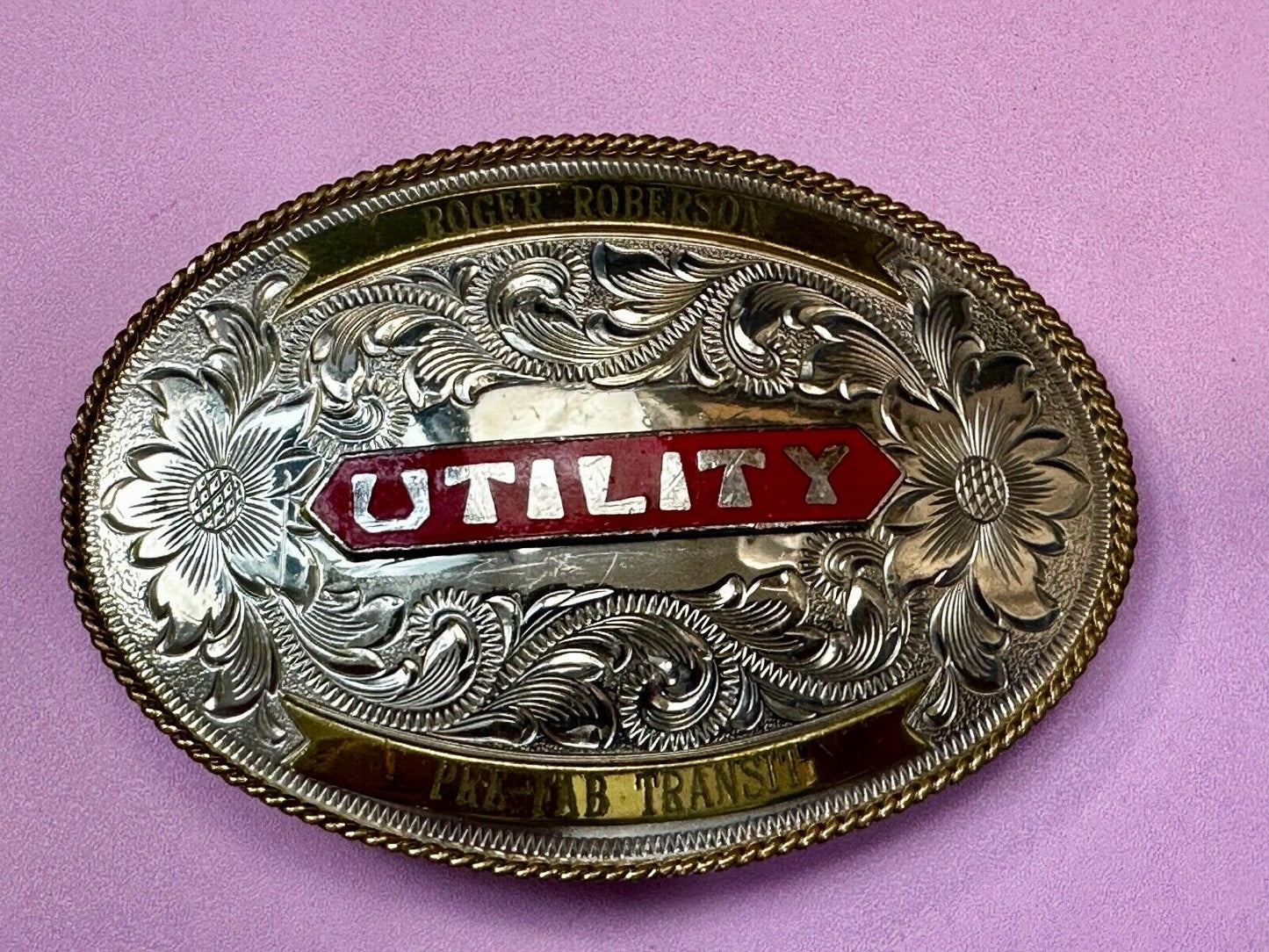 Utility Western Trophy Style Pre Fab Transit Tonkin  German Silver Belt Buckle