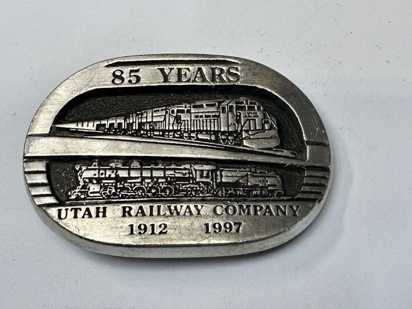 Utah Railway Co Vtg Train Railroad 85 Years - Gary Prazen Sculpture Belt Buckle