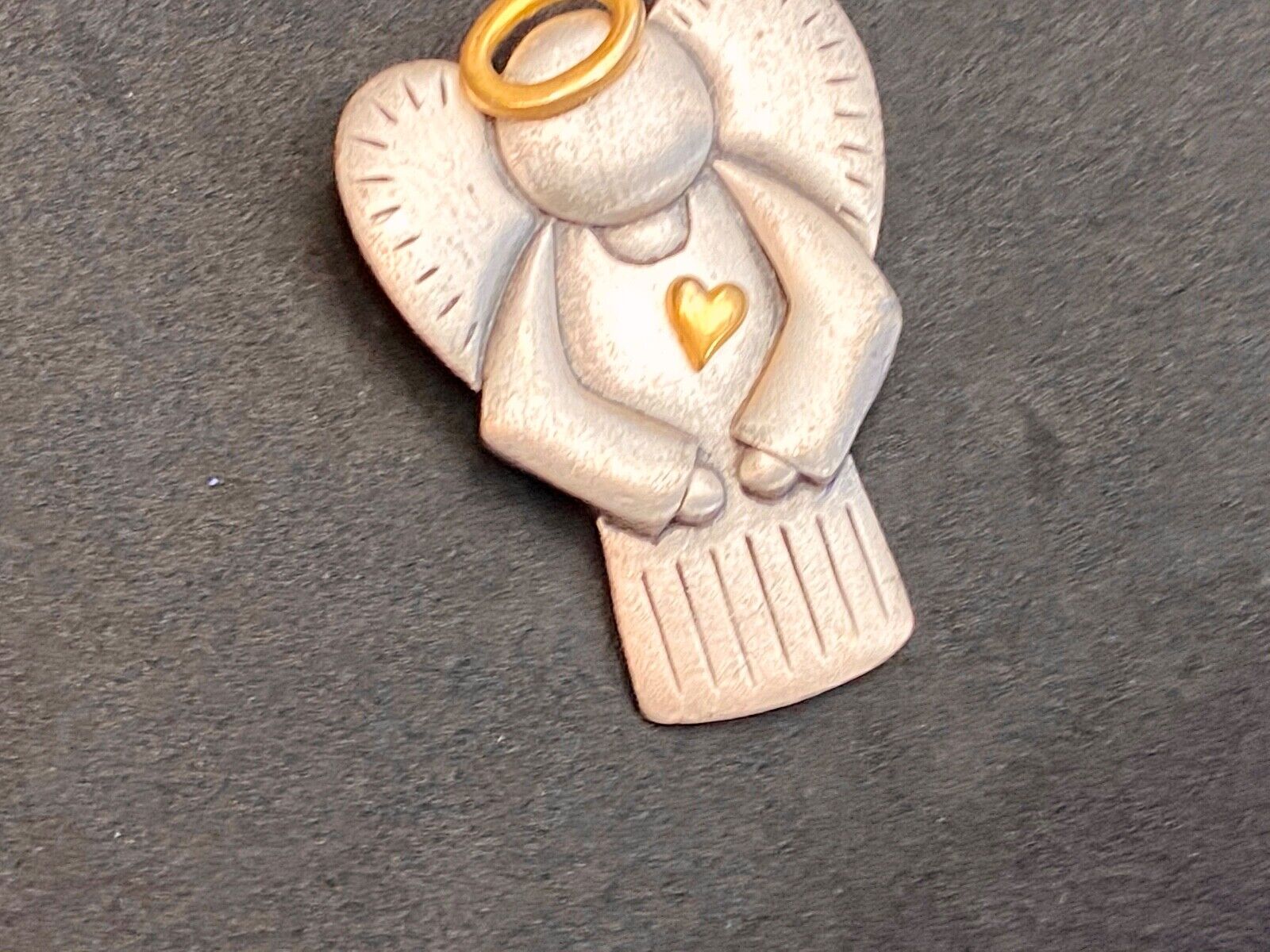 Angels Watch Over Me Pewter Two tone Halo &Heart  Brooch Pin Costume Jewelry