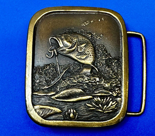 Bass Sport Fishing Vintage 1976 Indiana Metal Craft Belt Buckle