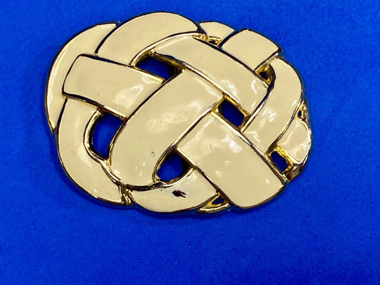 Vintage Day-Lor Cream And Gold Color Enamel Belt Buckle 