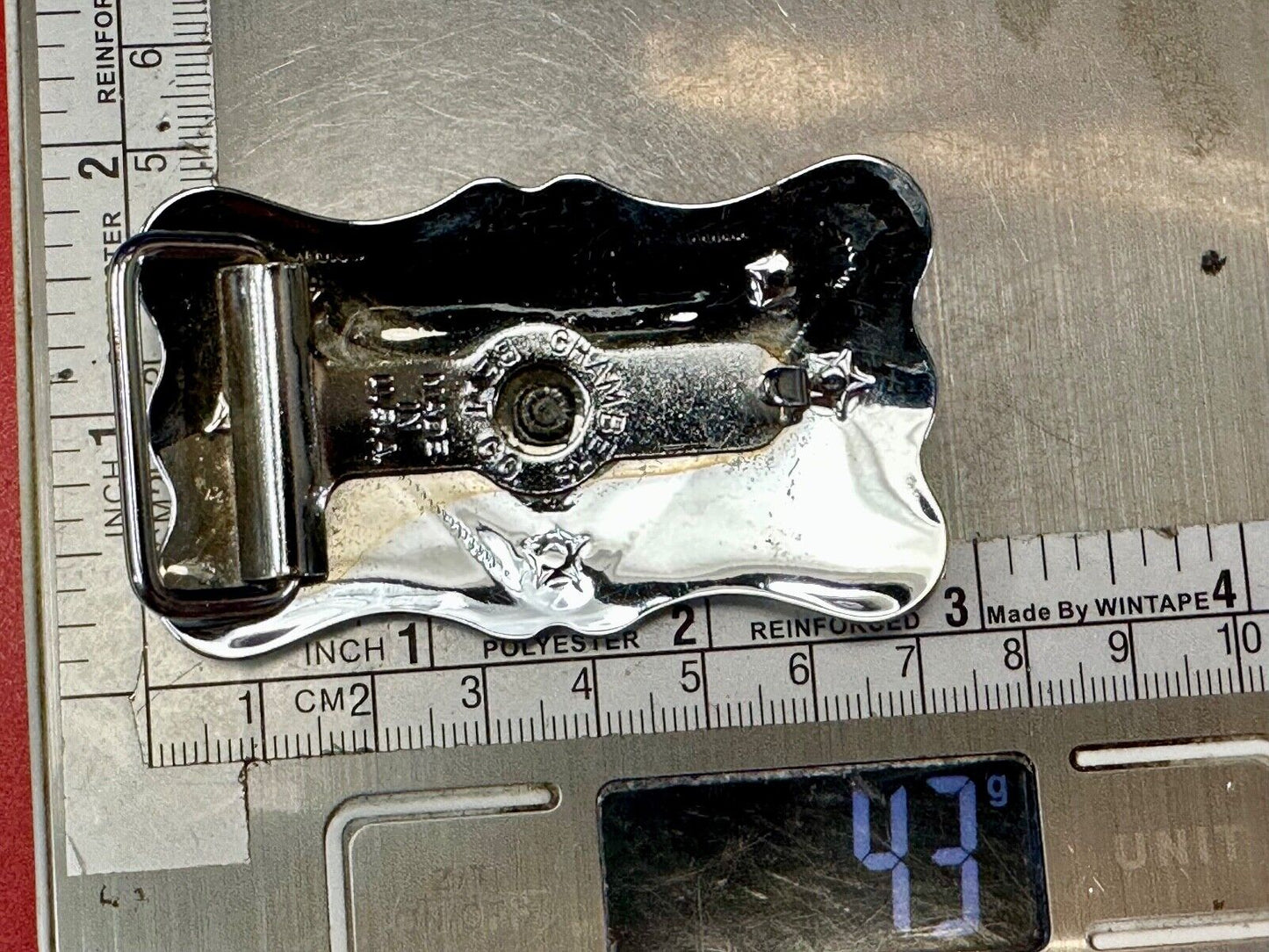 vintage horse head on reflective western silver tone rectangular belt buckle