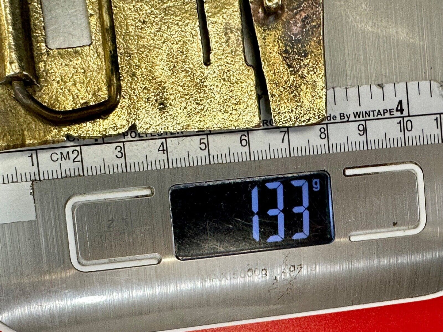 Vince,  Cutout block letters solid brass Vintage belt buckle marked Taiwan ROC