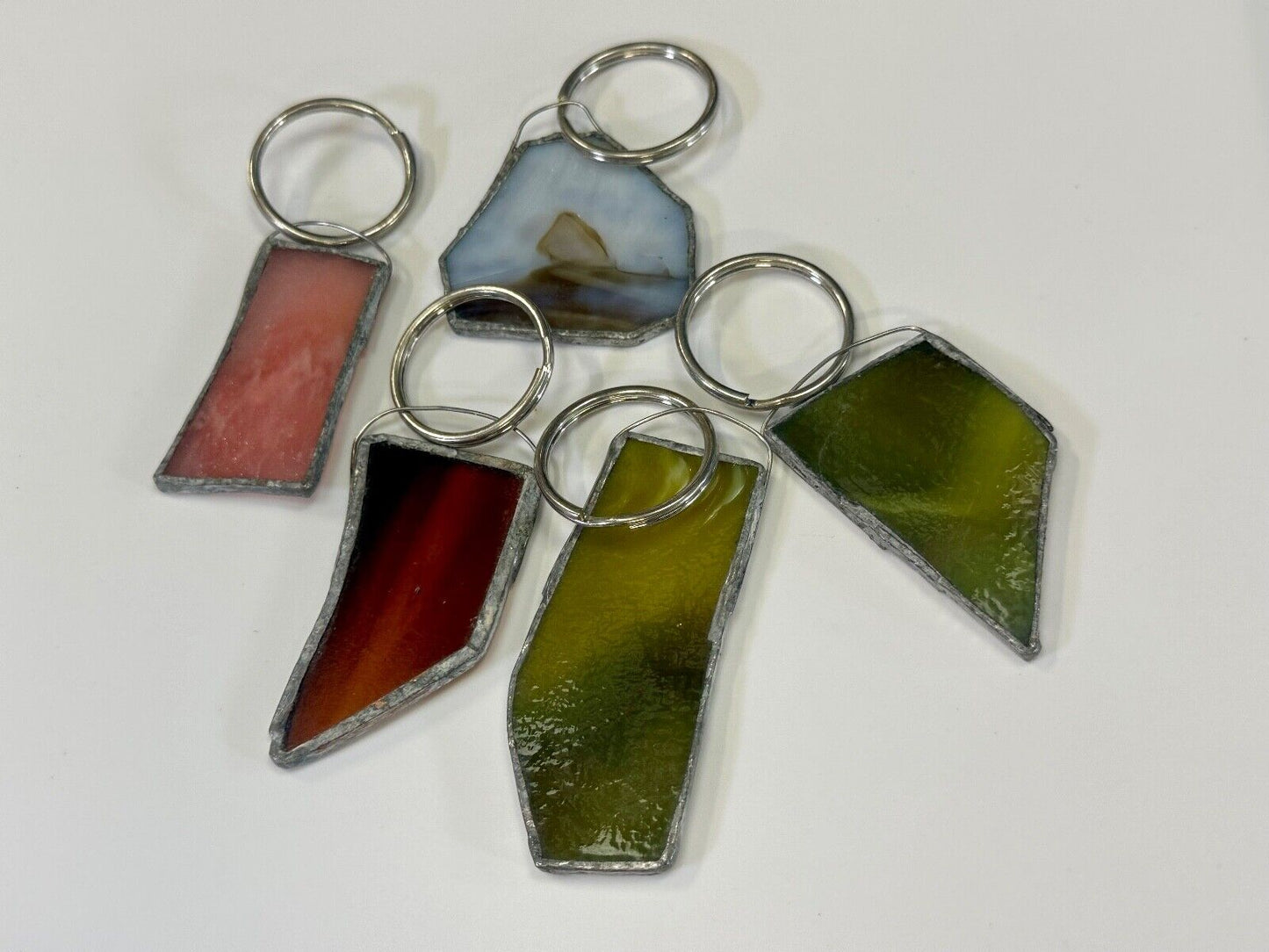 Unique Stained Glass State Shapes  (5) Lot Artisan Keychain - Key Ring Chain
