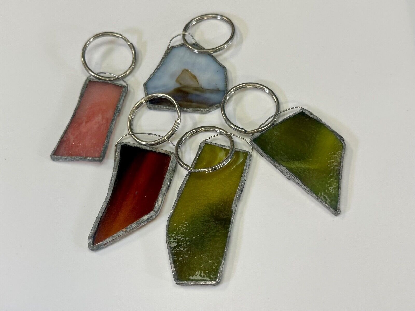 Unique Stained Glass State Shapes  (5) Lot Artisan Keychain - Key Ring Chain