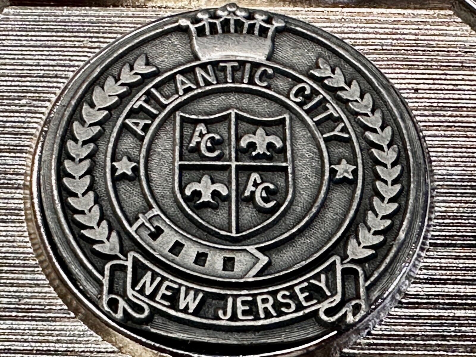 Atlantic City New Jersey State Seal Commemorative Belt Buckle Made in Usa
