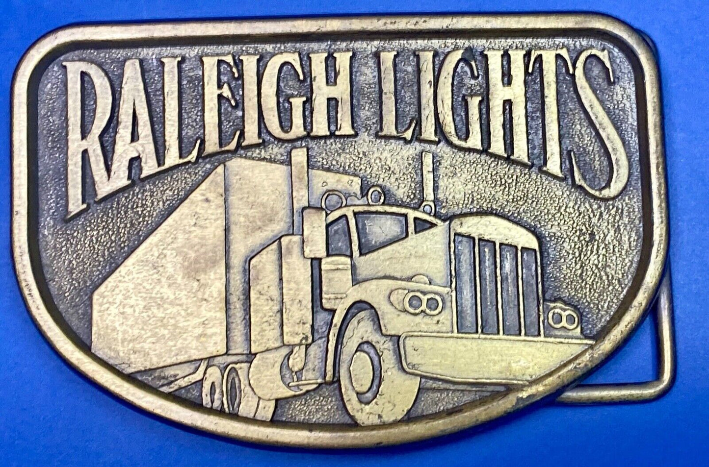 1970S Vintage Raleigh Lights Semi Truck Trucker Brass Tone Belt Buckle By Rj