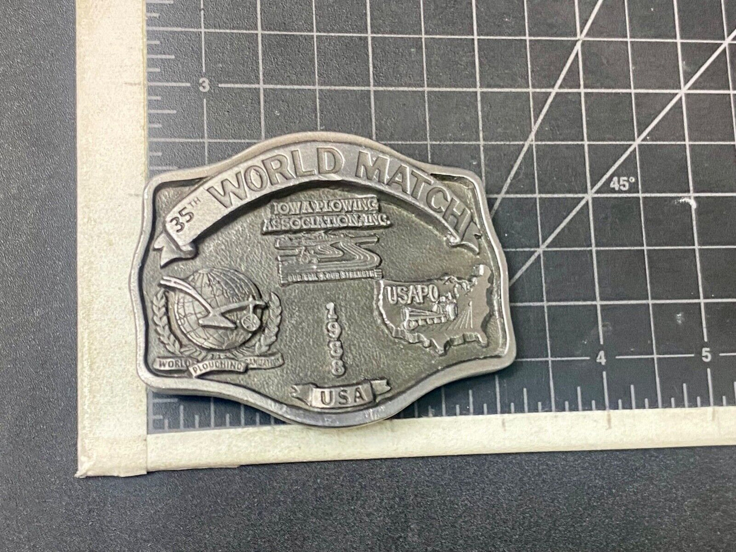 USA Plowing Organization IOWA USAPO  world match 1988 commemorative belt buckle
