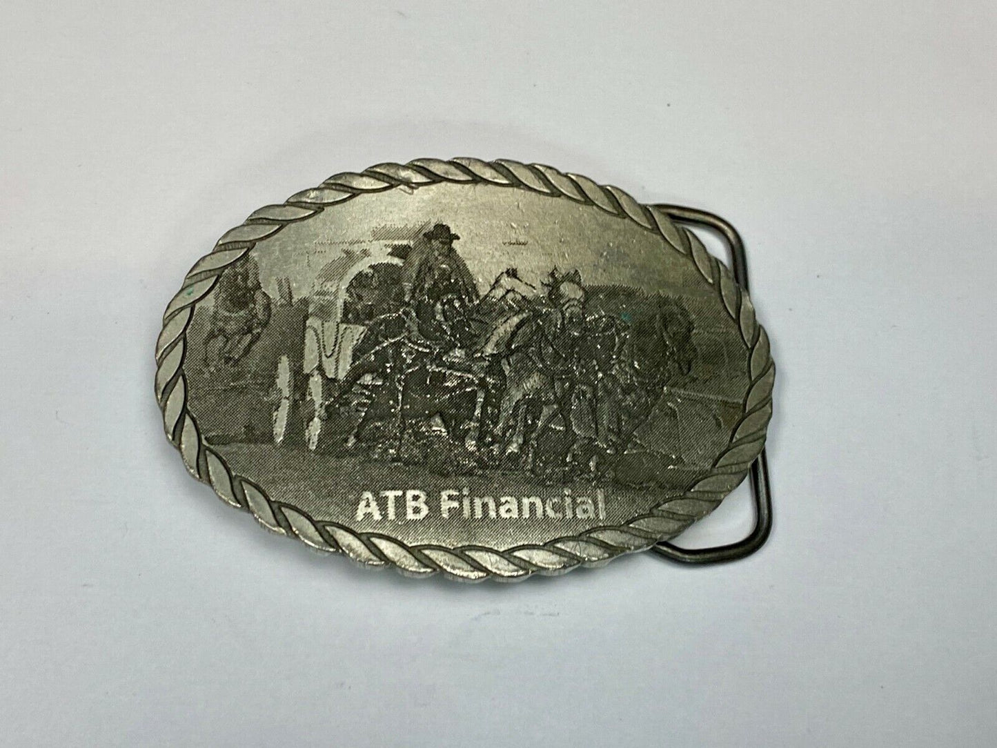 Vintage Atb Financial Western Belt Buckle With Rope Boarder