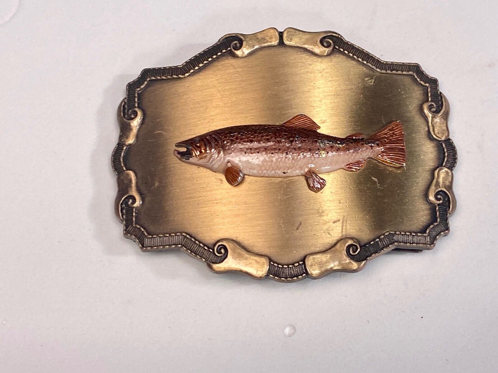 Vintage 1970'S Western Framed Trout Fish Fishing Rraintree Belt Buckle 