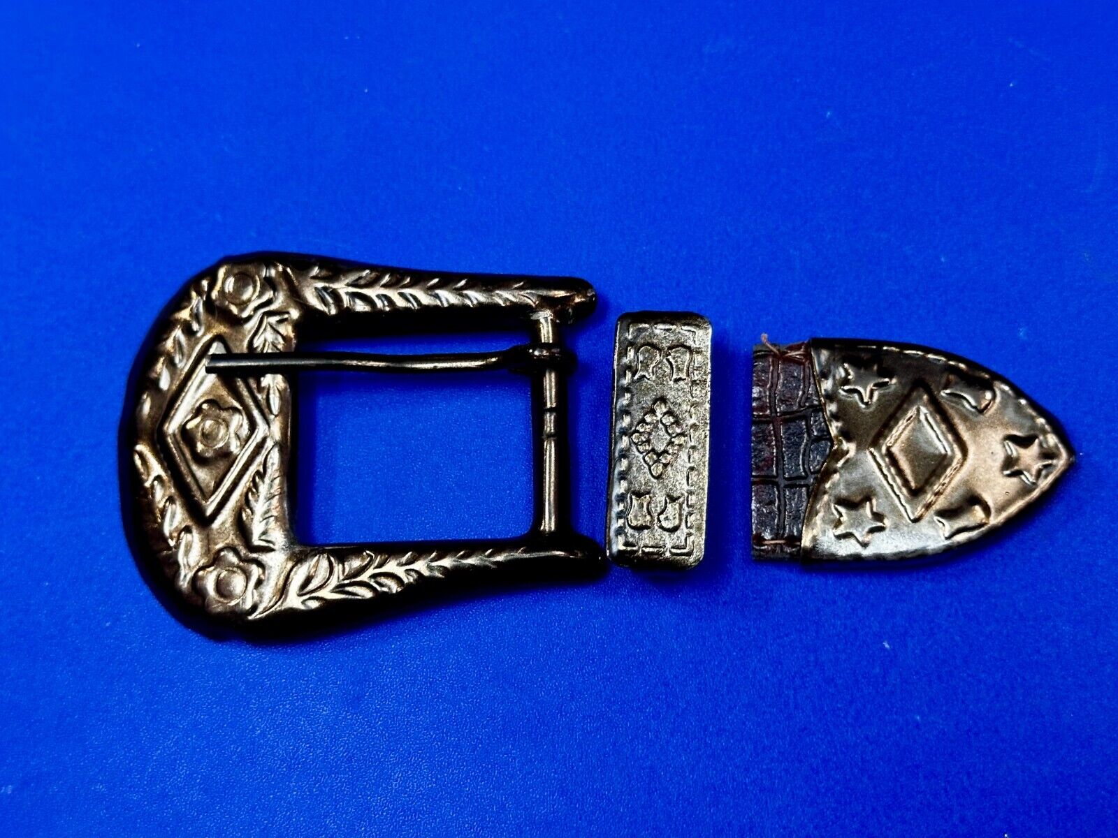 Three Piece Vintage Ranger Silver Tone Belt Buckle Set - Keeper & Tip Included