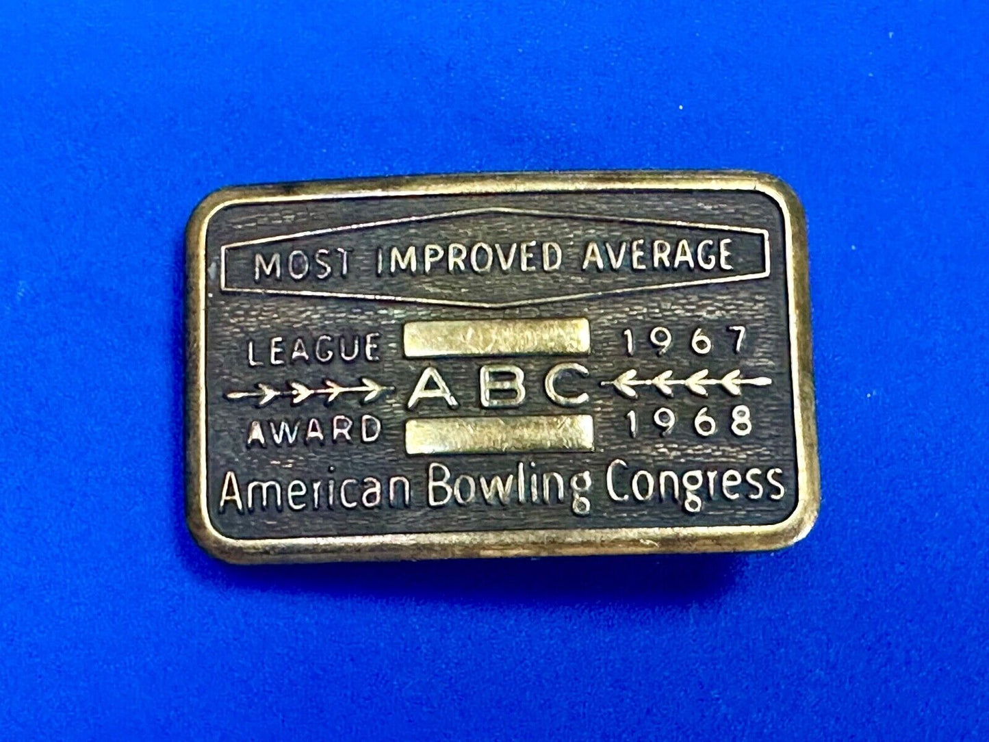 1967 - 68 MOST IMPROVED BOWLING AVERAGE - BLANK -  BELT BUCKLE ABC LEAGUE AWARD