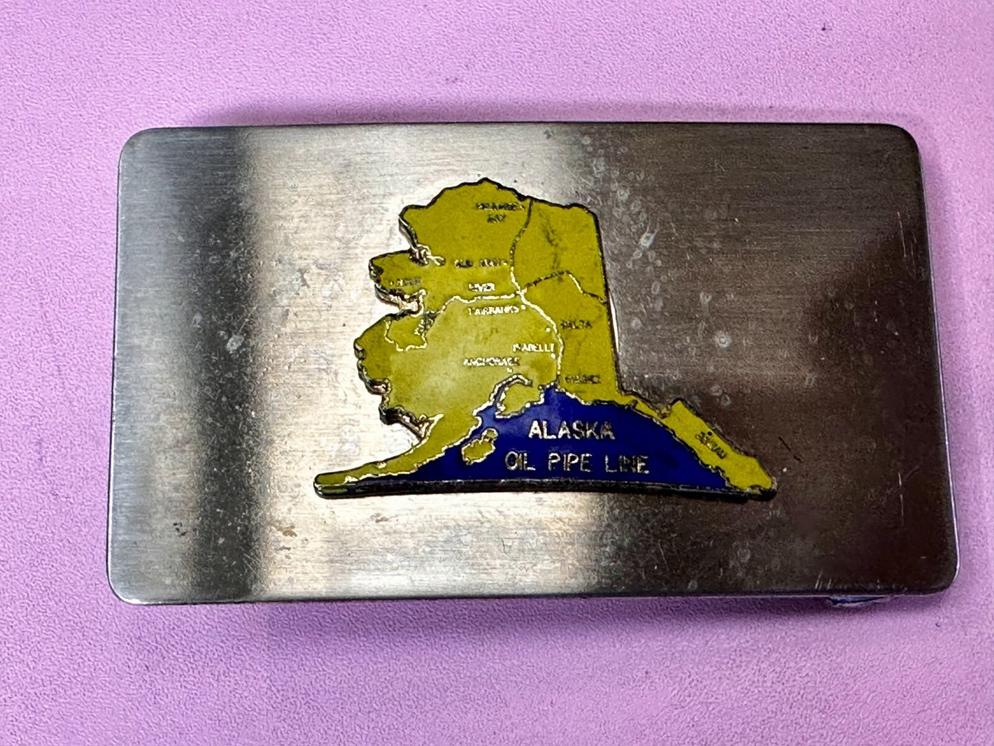 Alaska State Map Oil Pipe Line Vintage Commemorative Belt Buckle