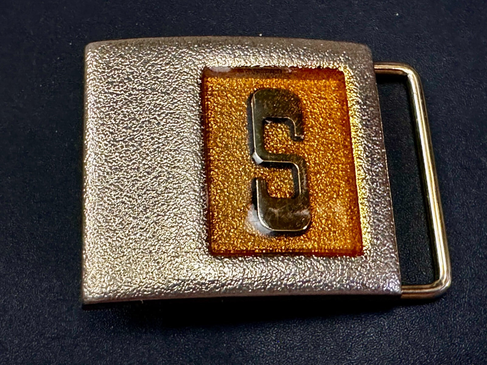 Vintage Initial Letter S Two Tone Monogram Metal Lee NY USA Belt Buckle