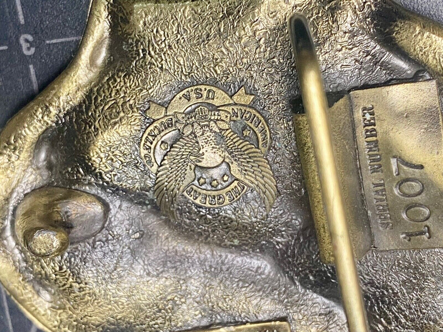3D Buck Deer & Doe in woods - Vintage Belt Buckle 1982 Great American Buckle Co.