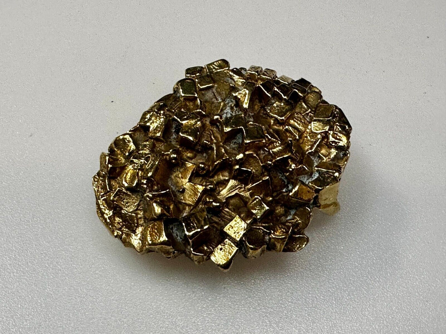 Unique Chunky Nugget Textured Brutalist Gold Tone Hippy Signed Belt Buckle