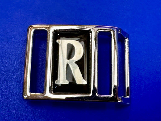 Avon Letter R Monogram Initial Silver & Black Color Vintage Retro Belt Buckle