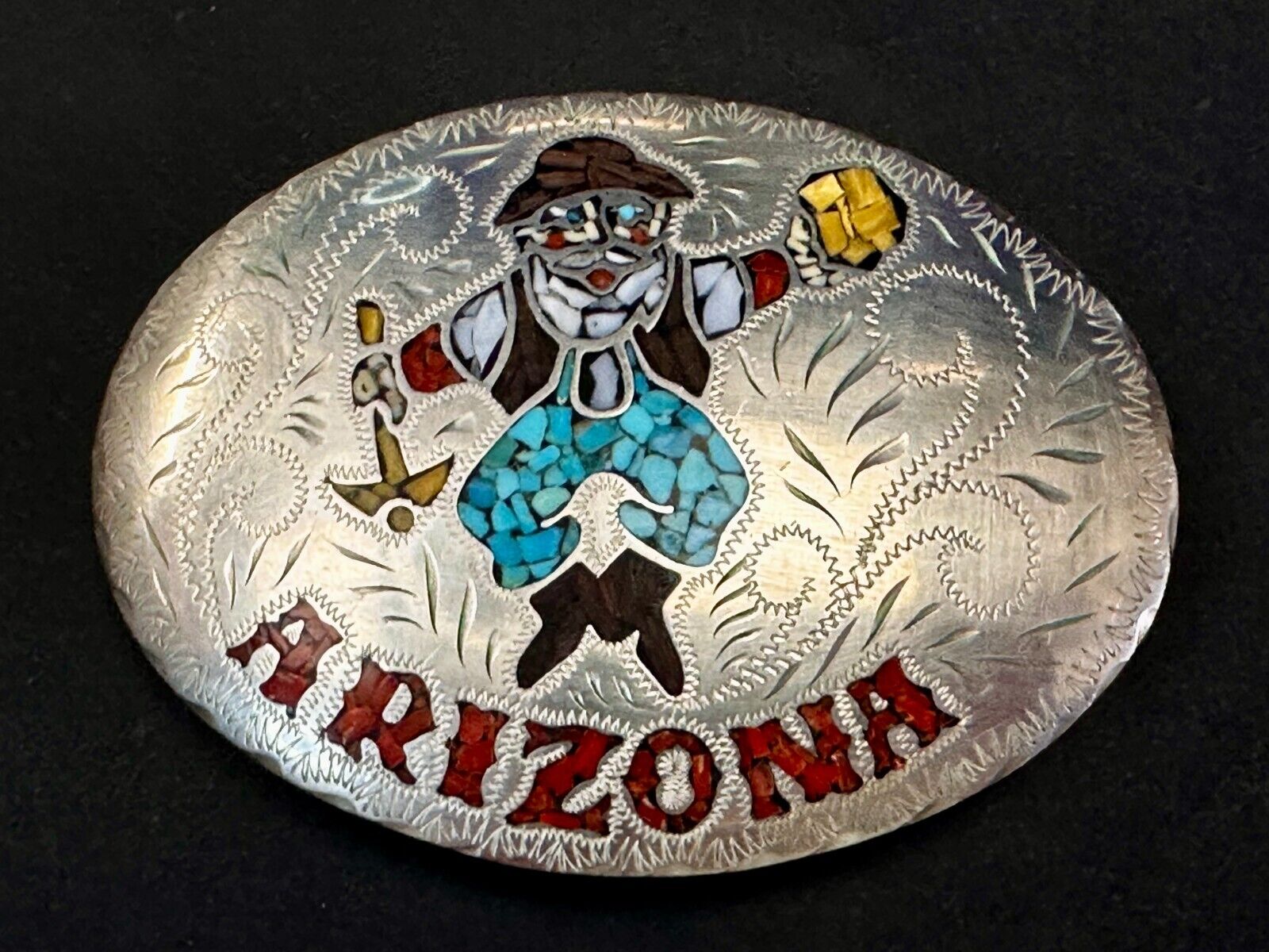 Arizona Gold Prospector Turquoise Inlay Stone Native Indian Art Vibe Belt Buckle