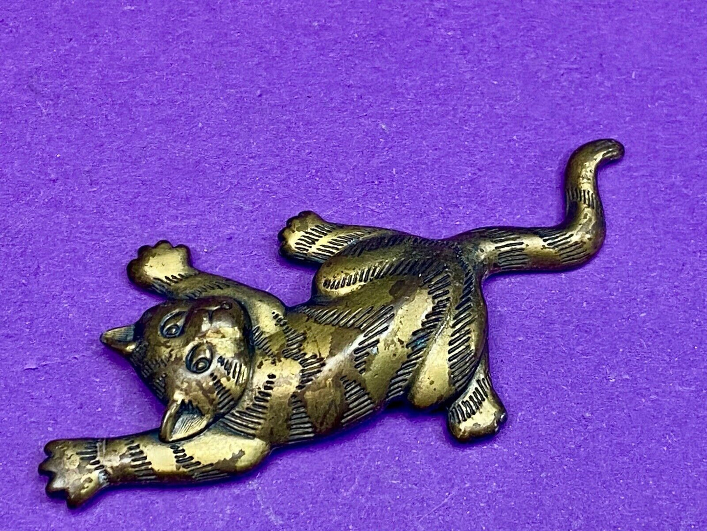 Vintage JJ 1988 Large 3" Cat Brooch Jonette Pin GoldTone Modernist Designer~Rare