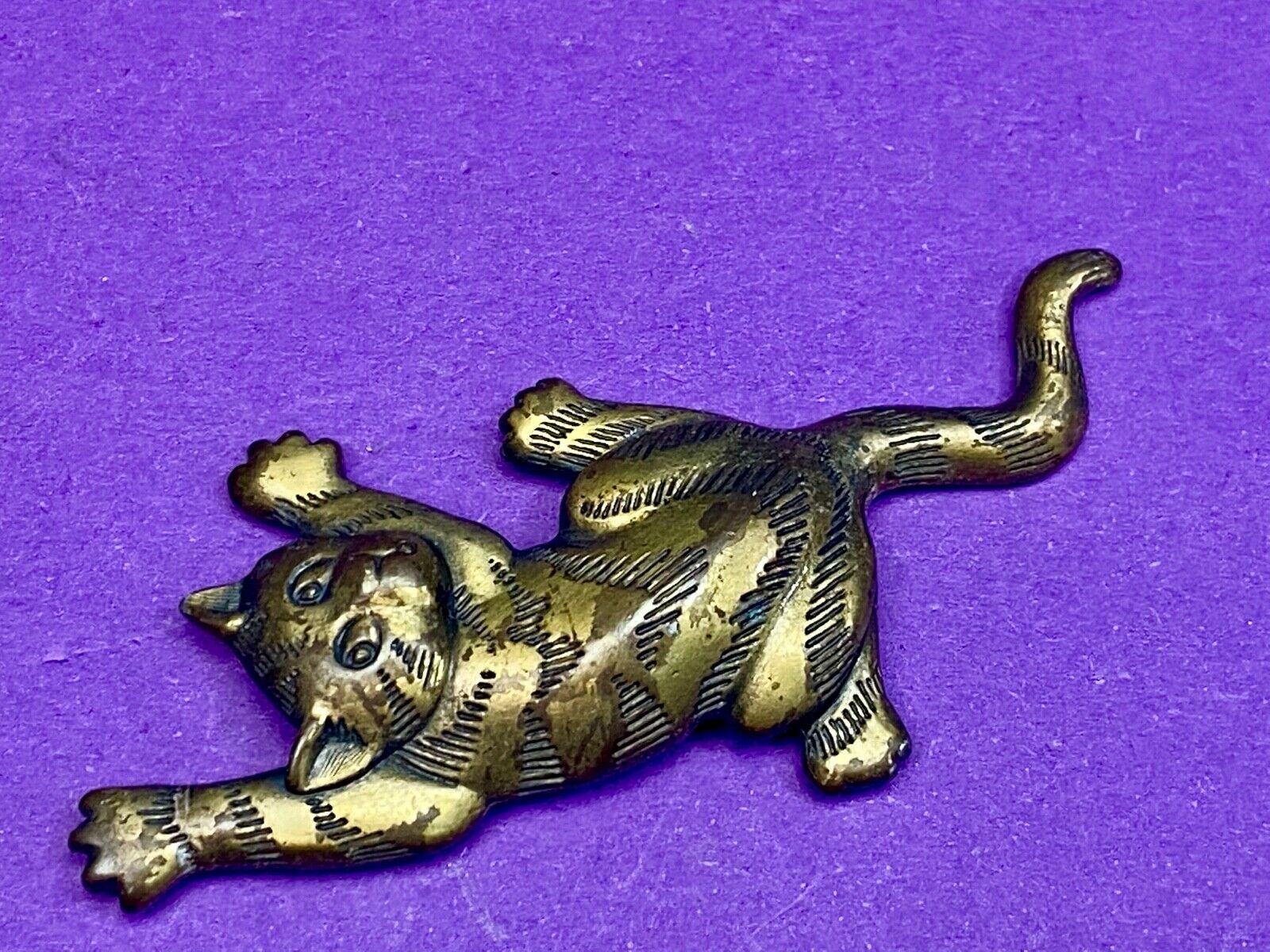 Vintage JJ 1988 Large 3" Cat Brooch Jonette Pin GoldTone Modernist Designer~Rare