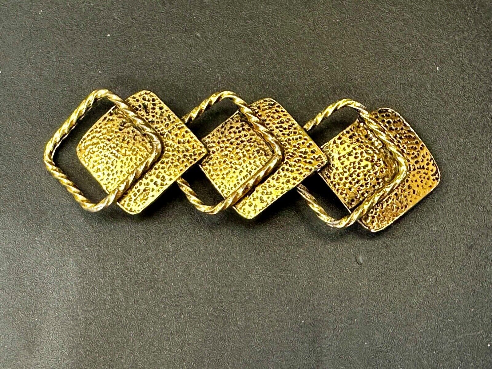 Three Diamond Shape Cutout Hippy Large Gold Tone Vintage Belt Slide Buckle
