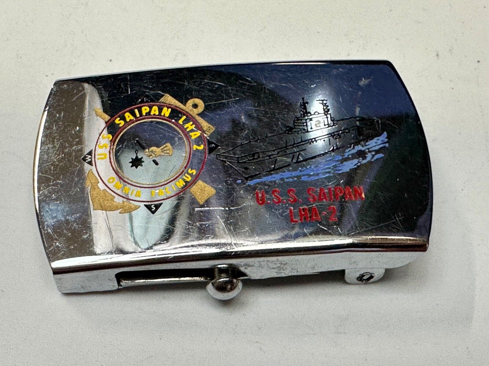 USS Saipan LHA-2 US Military Navy Ship Logo Solid Brass Vintage Belt Buckle