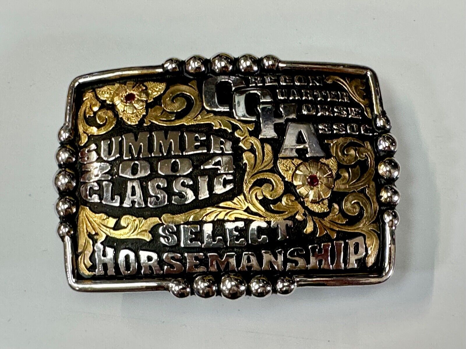 2004 Classic Select horsemanship CQHA Trophy belt buckle by Bob Berg