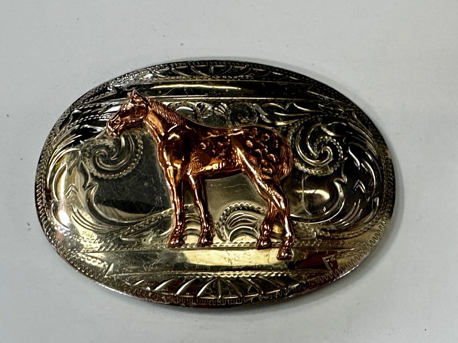 Vintage Horse Trophy With blank Award Nickel Silver Belt Buckle by BELL