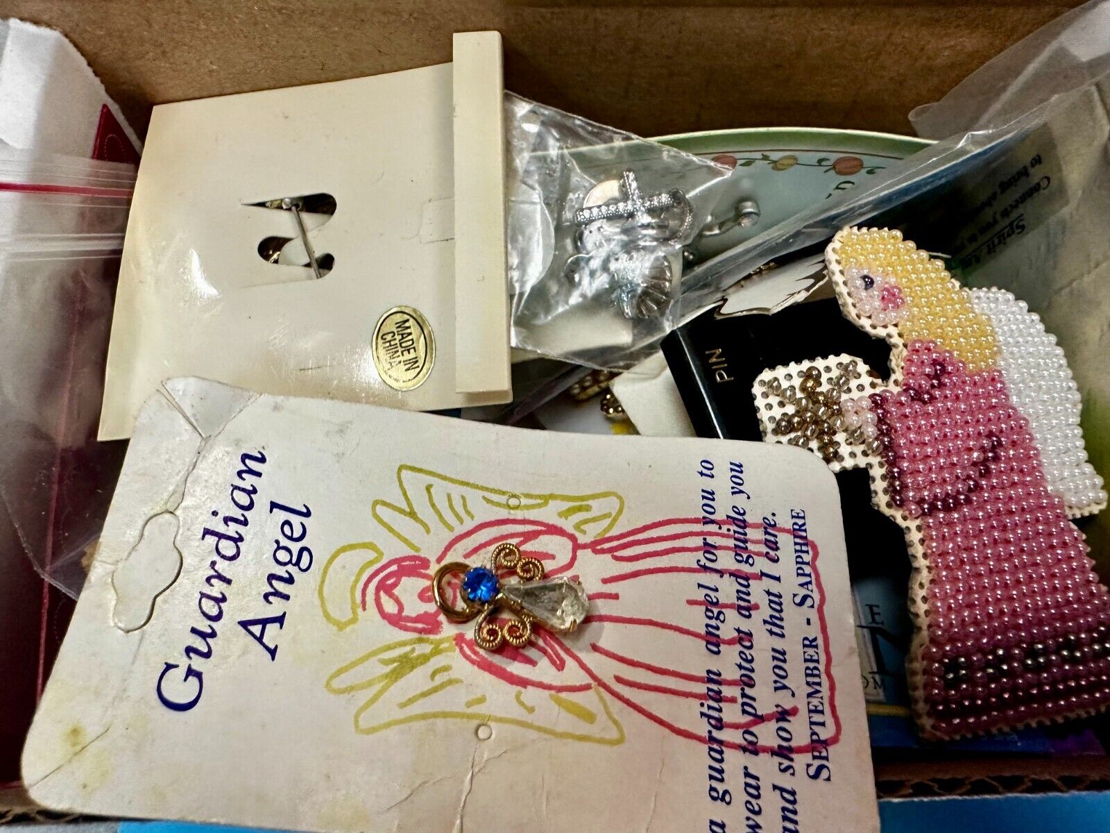 Around 40 Angle NOS Religious Brooches Pins Resale Bulk Lot Junk Drawer Grab Bag